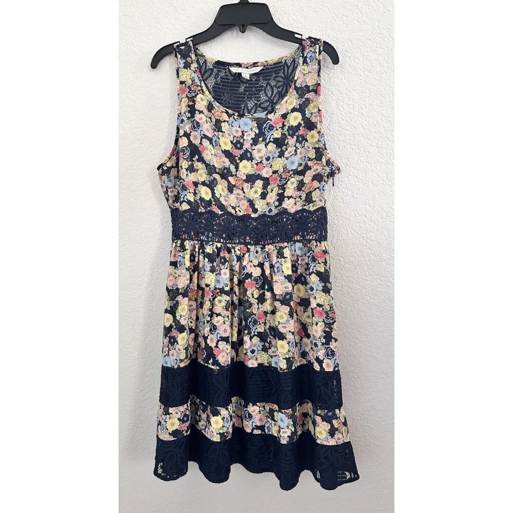 LC Lauren Conrad Navy Blue Multicolor Floral Sleeveless Lace Dress‎ Women's 8